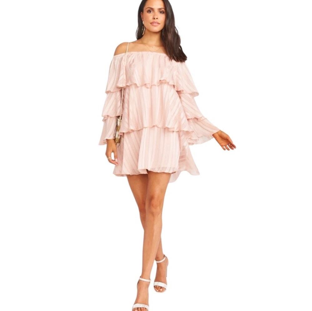 Show Me Your Mumu Chicka Chicka Mini Dress in Flutter Stripe Blush Size Small